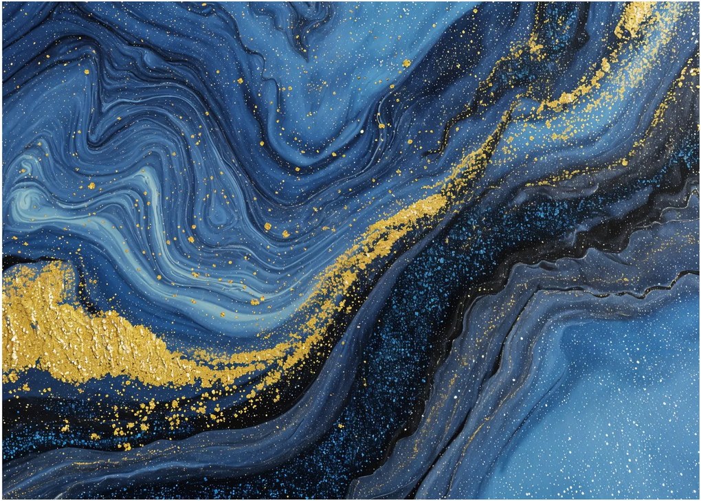 Sklenený obraz - Modro-zlatá abstrakcia (70x50 cm)