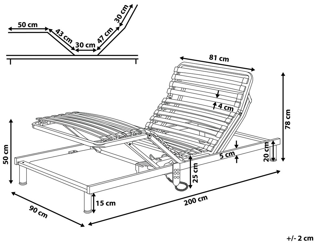 Elektricky nastaviteľný lamelový rošt 90 x 200 cm COMFORT Beliani