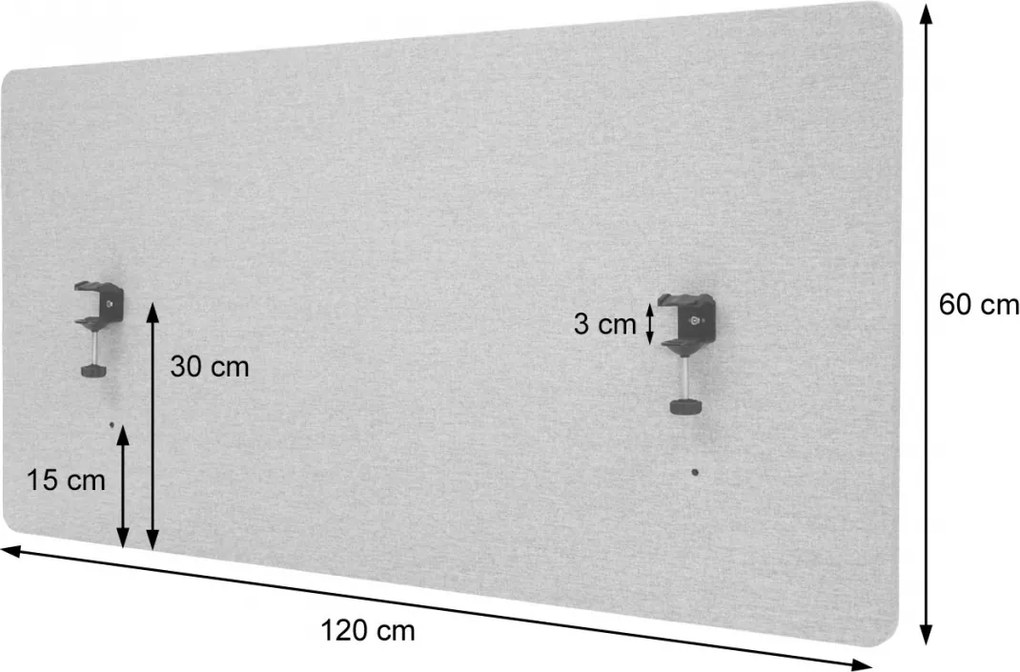 Akustický panel na stôl HWC-G75 - dvojstenná látka/textil - 60x120 - sivá