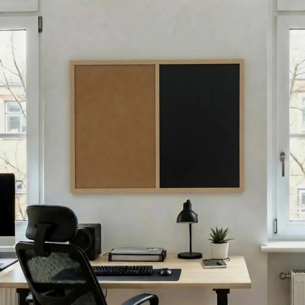 Toptabule.sk  Kombinovaná tabuľa čierna v drevenom ráme NATURE LINE Svetlý dub 120x90 cm