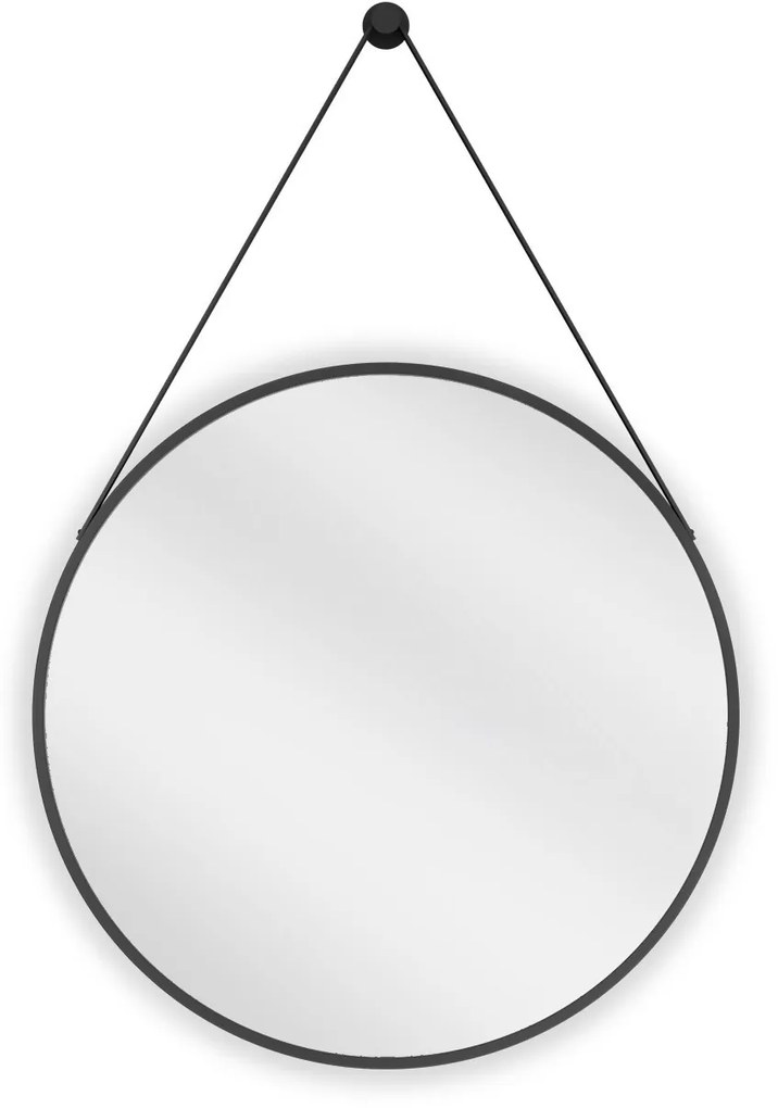 Mexen String, okrúhle kúpeľňové zrkadlo na pásiku 60 cm, farba rámu čierna matná, 9854-060-060-000-70
