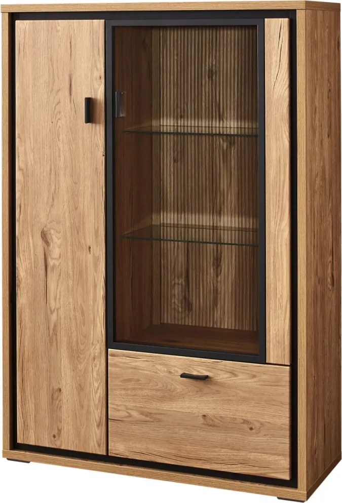 Skrinka s presklením Flores, dub gustavson/antracit