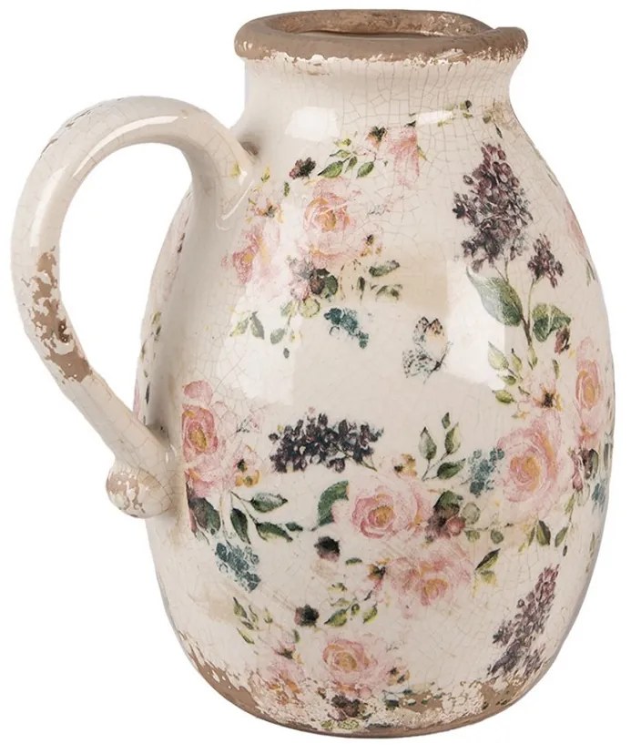 Béžový keramický dekoratívny džbán s ružami Rosina L - 20*16*22 cm