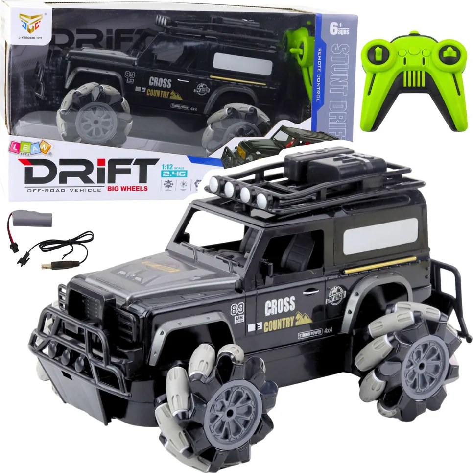 LEAN Toys Terénne auto s diaľkovým ovládaním RC, otočné o 360°, mierka 1:12, čierne