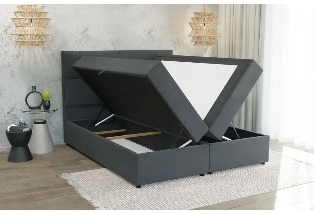 Sivá boxspring posteľ s úložným priestorom 160x200 cm Rico – Ropez