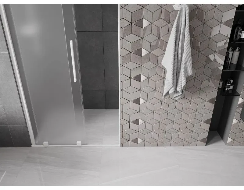 Mexen Velar, posuvné sprchové dvere do otvoru 120 cm, 8mm sklo námraza, biela matná, 871-120-000-31-20