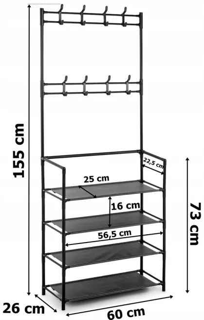 Vešiak na kabáty s botníkom HANI čierny