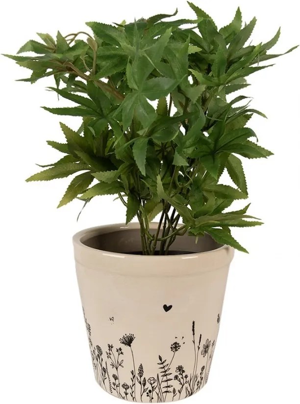 Béžový keramický obal na kvetináč s lúčnymi kvetmi Flora And Fauna M - Ø 15*14cm