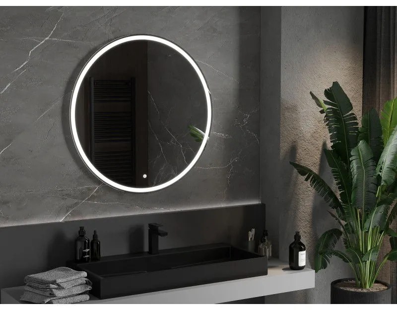 Mexen Gobi, LED okrúhle kúpeľňové zrkadlo s podsvietením 90 cm, 6000K, ochrana proti zahmlievaniu, 9801-090-090-611-00