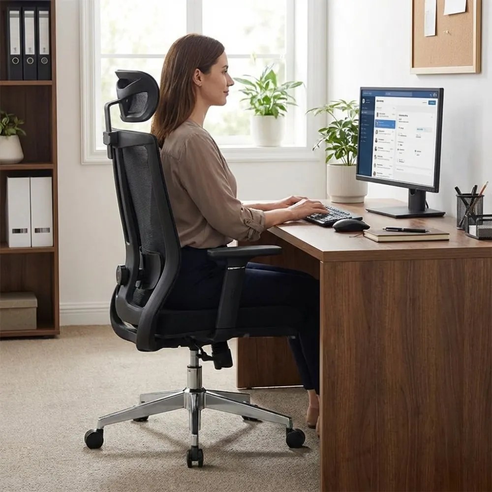 Kancelárska ergonomická stolička Neoseat SABRINA — sieť / látka, čierna, nosnosť 150 kg