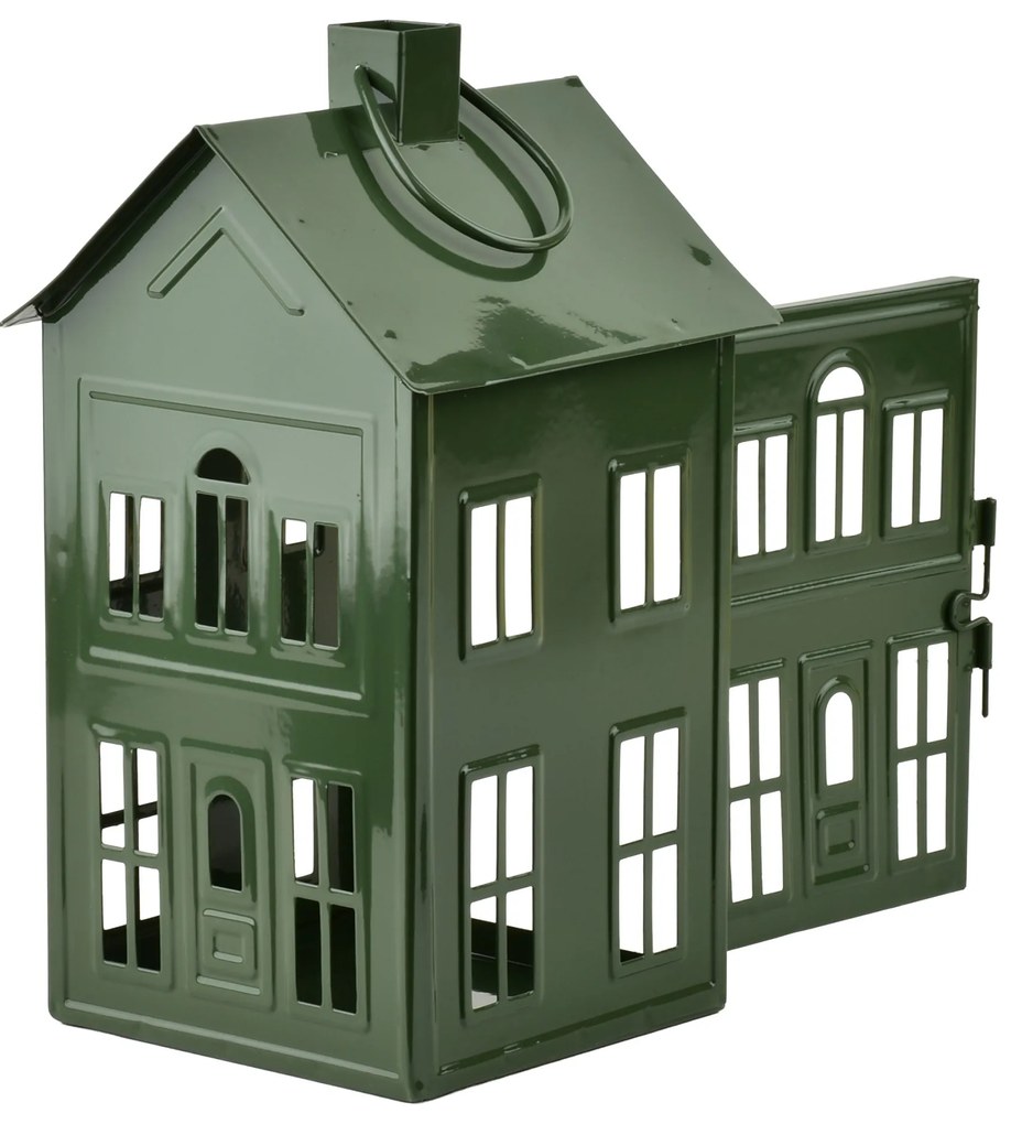 Kovová lucerna Roger 14,8x14,3x26,8 cm zelená