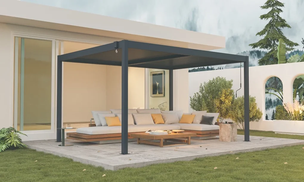 Hliníková bioklimatická pergola s lamelami BestBerg BBP-12G / 4 x 3 m / sivá
