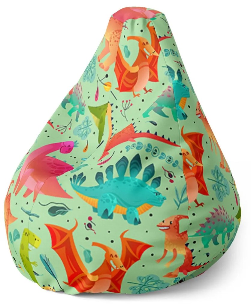 Sablio Sedací vak Pear Dinosaury v tráve - 140 x 100 x 25 cm