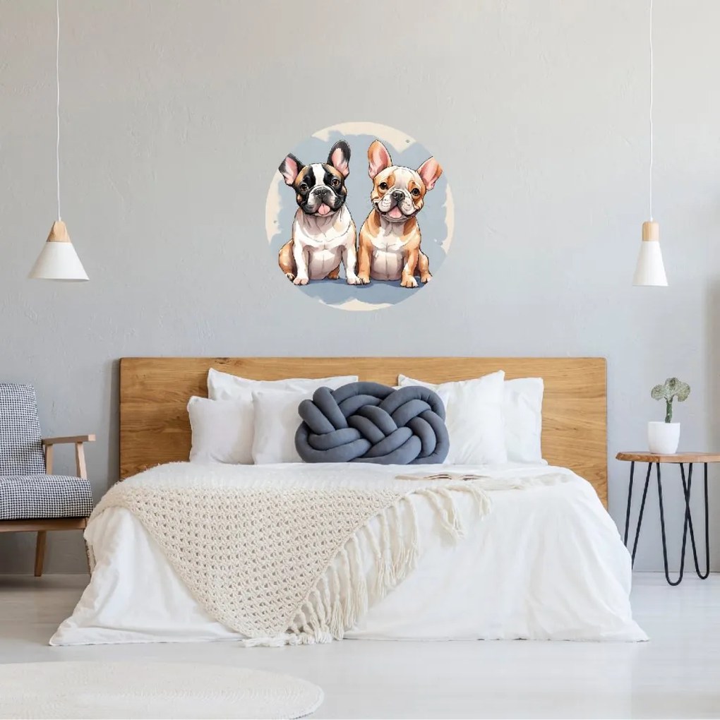 PIPPER. Kruhová samolepka na stenu "Francúzske buldočky" Veľkosť: 60 cm