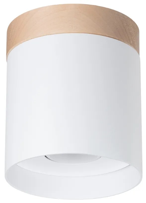 Stropné svietidlo Rif, 1x biele kovové tienidlo, drevo