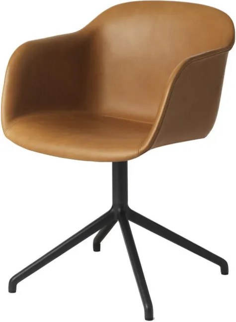 Muuto Stolička Fiber Arm Chair s otočnou podnožou, koža cognac