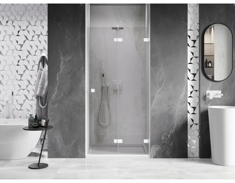 Mexen, Mexen Lunar-F pravé sklápacie sprchové dvere 95 cm, transparentné, biele - 836-095-000-20-00-P