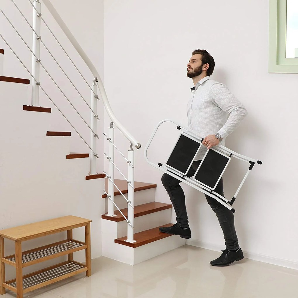 Dvojúrovňové skladacie schodíky TRIO biele/čierne