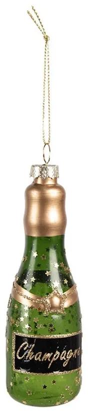 Zelená vianočná sklenená ozdoba fľaša šampanské Champagne - Ø 4*12 cm