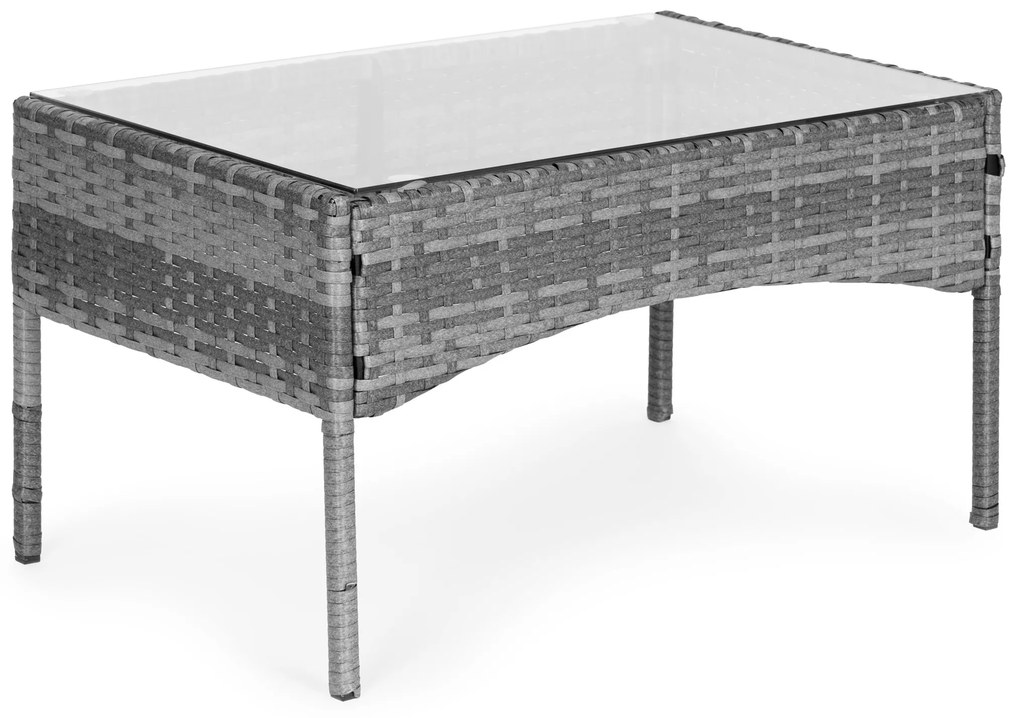 Set záhradného nábytku z technoratanu, lavica, stôl, stoličky, sivá, MultiGarden