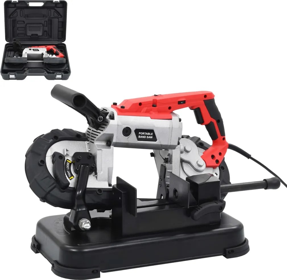 vidaXL Pásová píla so základňou a prenosným kufríkom oceľová