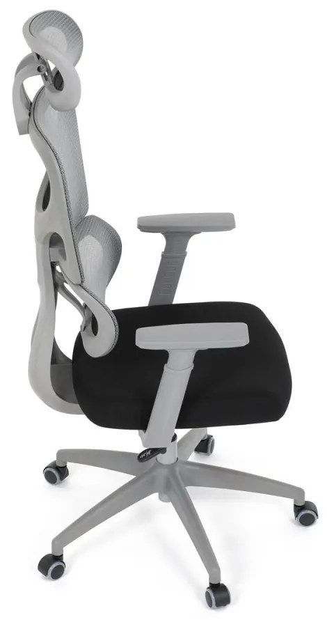 Kancelárska ergonomická stolička GRANT II — sieť, látka, sivá