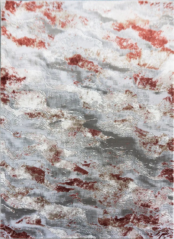 Koberec Mitra 3001 TERRA – hnedý, sivý a červený obdĺžnik Rozmer: 60x100 cm