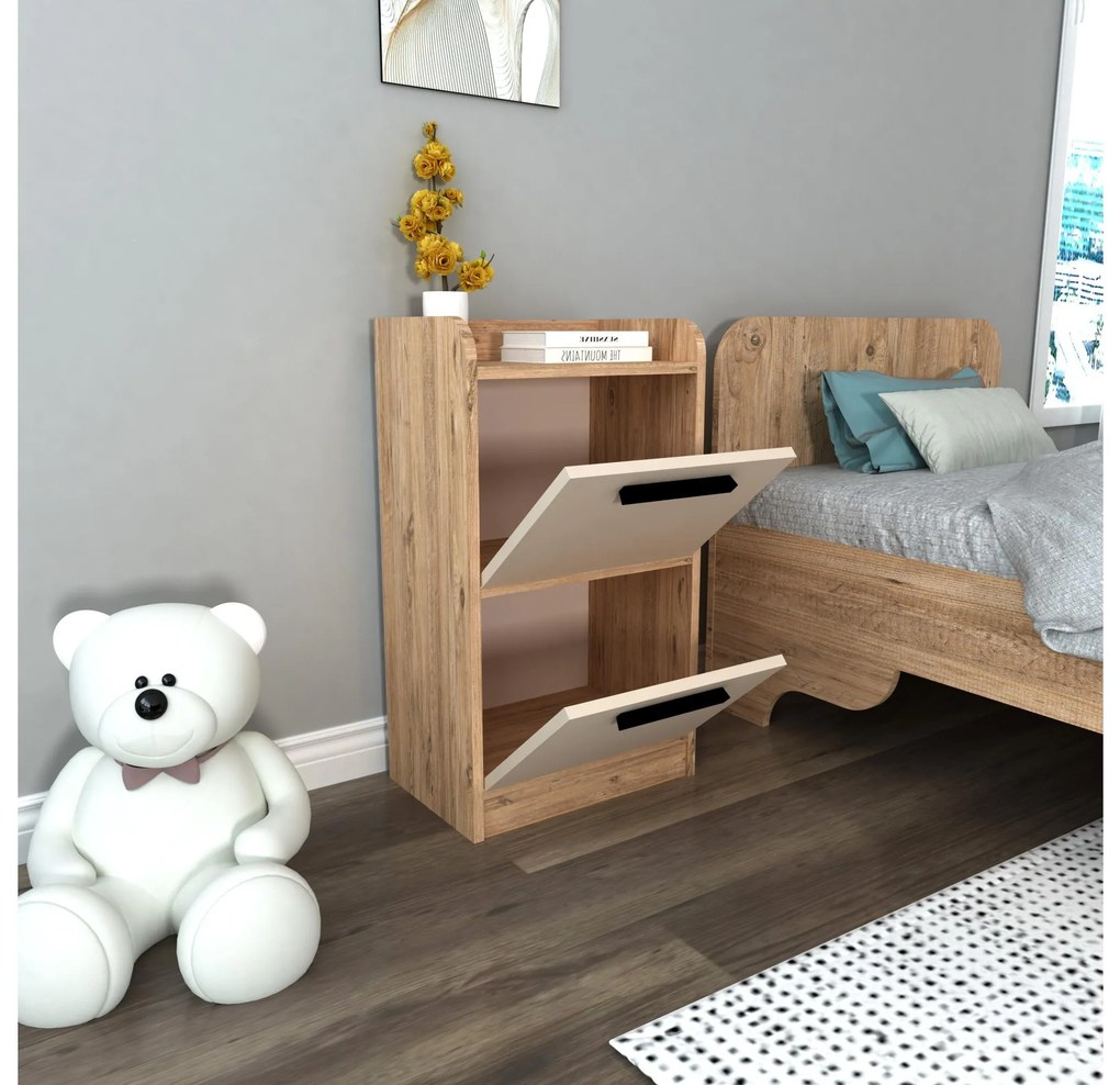 Nočný stolík Sivadu 3 (borovica atlantická + béžová). Akcia -18%. Vlastná spoľahlivá doprava až k Vám domov. 1094432