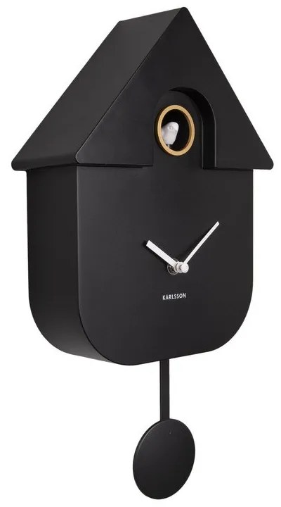 Čierne nástenné kyvadlové hodiny Karlsson Modern Cuckoo, 21,5 x 41,5 cm