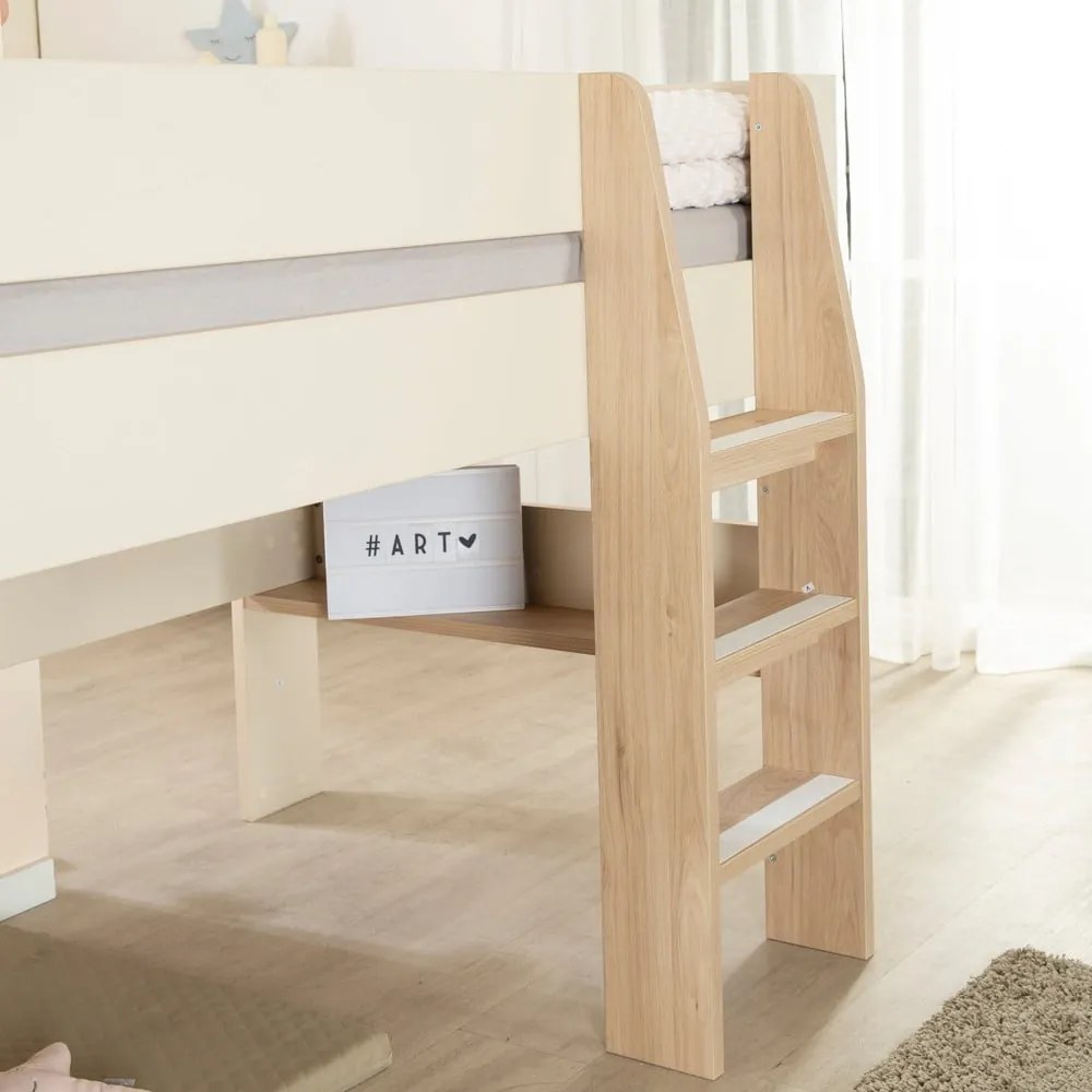 Béžová vyvýšená detská posteľ bez roštu 90x200 cm Loft – Roba