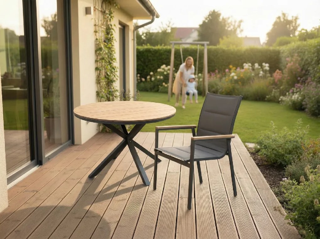 Kruhový hliníkový stôl s doskou z polywoodu 111,5 x 73 cm tmavošedý