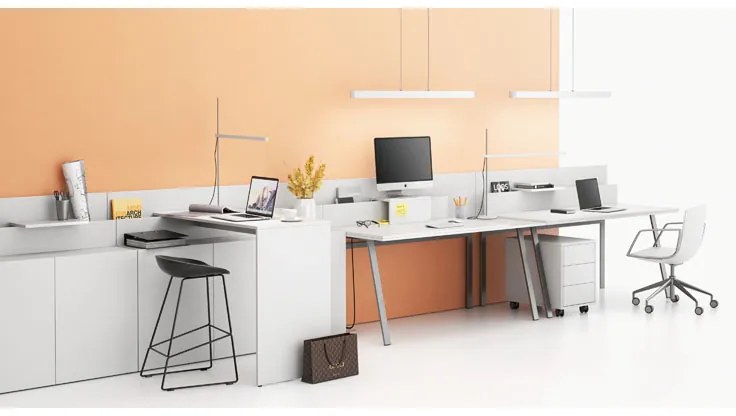 Výškovo nastaviteľný stôl SINGLE LAYERS, 160x80 cm, 2 motory, s prepážkami, biela