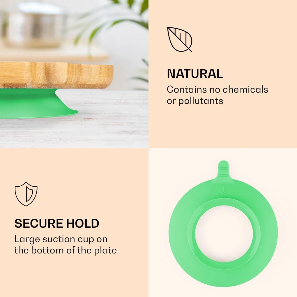 Klarstein Detská jedálenská súprava, bambusový tanier a lyžička, 250 ml, vrátane prísavky, 18 × 18 cm