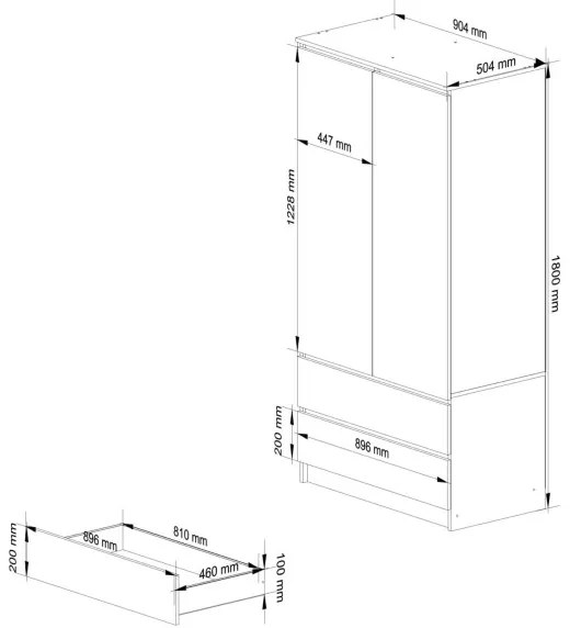 Skriňa S 90 cm 2D 2SZ 2 zrkadlá CLP sonoma