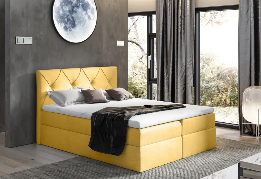 Čalúnená posteľ boxspring DIAMOND + topper, 160x200, fancy 90