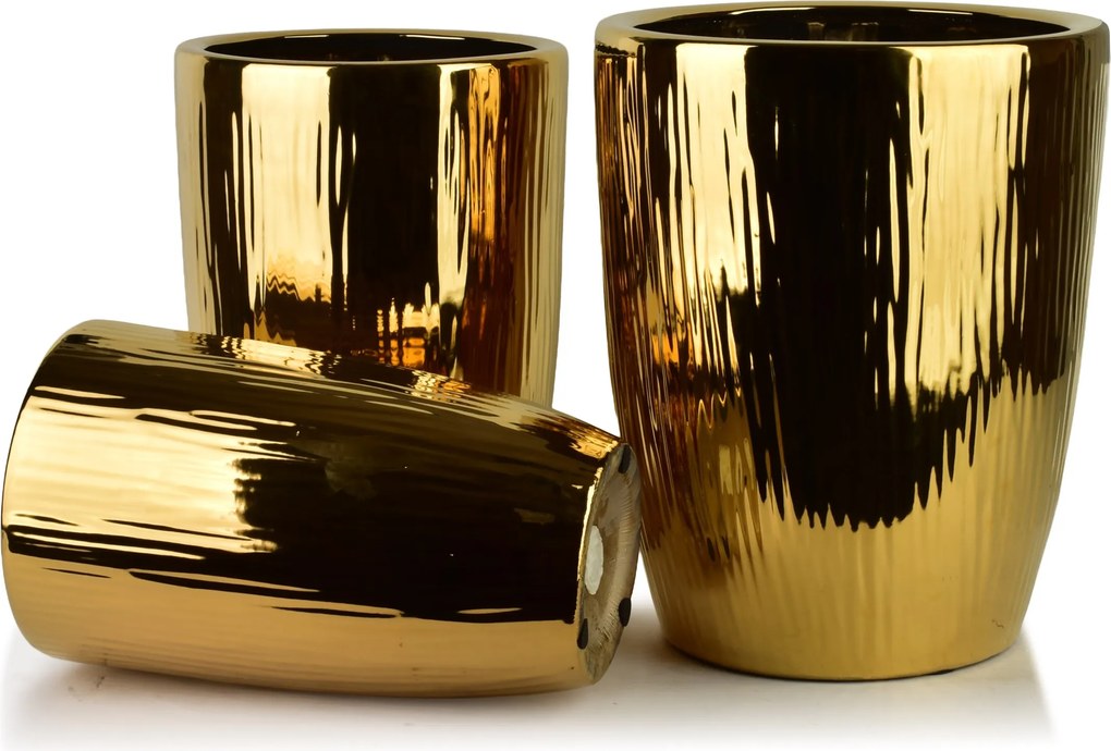 Sada 3 ks keramických květináčů NEVA GOLD XII zlatá