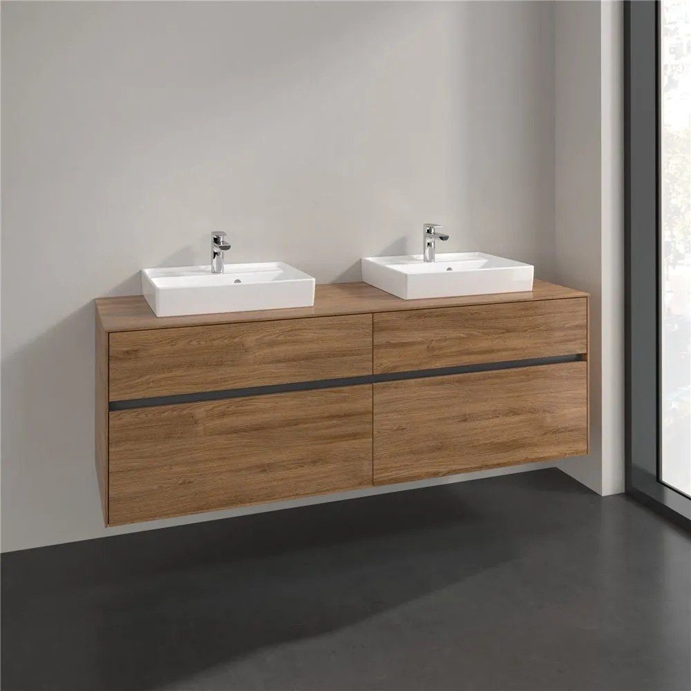 VILLEROY &amp; BOCH Collaro závesná skrinka pod dve umývadlá na dosku, 4 zásuvky, 1600 x 500 x 548 mm, Oak Kansas, C02100RH