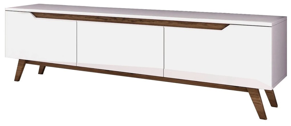 TV stolík/skrinka Damien (biela + orech). Akcia -19%. Vlastná spoľahlivá doprava až k Vám domov. 1072054