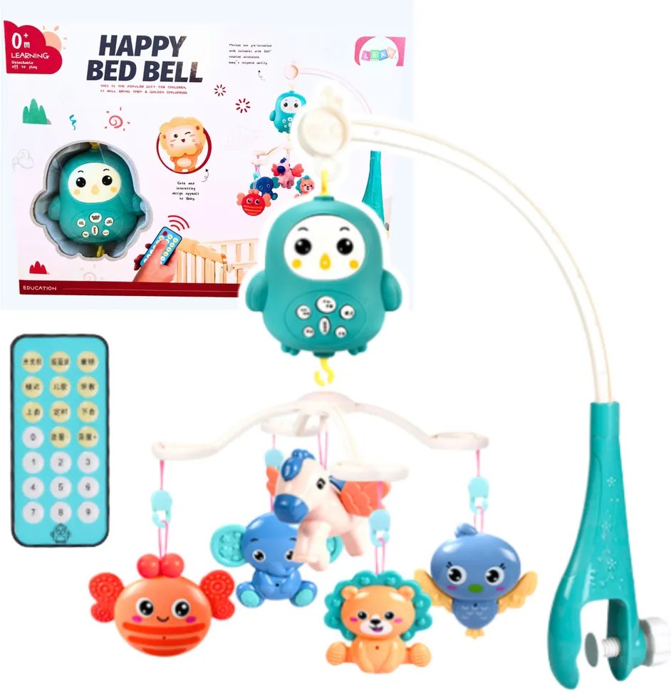 LEAN Toys Kolotoč do detskej postieľky na diaľkové ovládanie Lullabies Sounds Blue