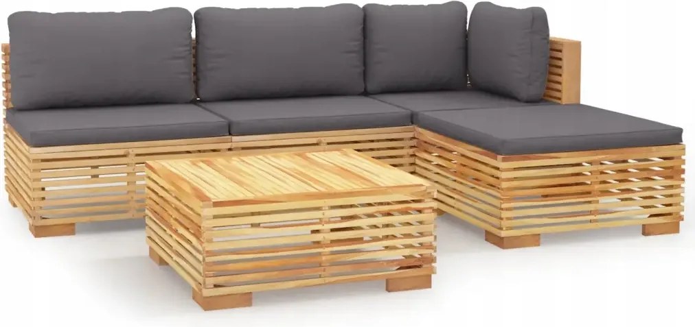 vidaXL 5-dielna sedacia súprava do záhrady, vankúše, teakové drevo
