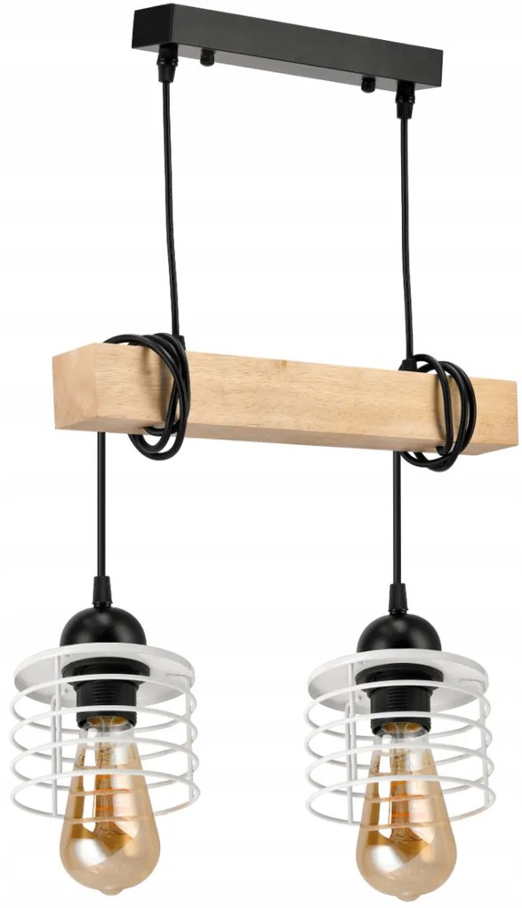 BERGE Závesné stropné svietidlo LED drevený trám 2xE27 Luster Spring White