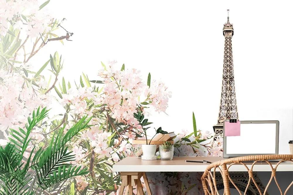 Fototapeta Eiffelova veža a ružové kvety - 225x150