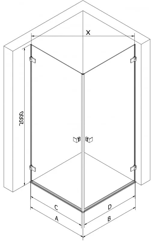 Mexen Lunar-B Duo výklopný sprchový kút 80 x 70 cm, číre sklo, brúsená oceľ, 832-080L-070P-97-00
