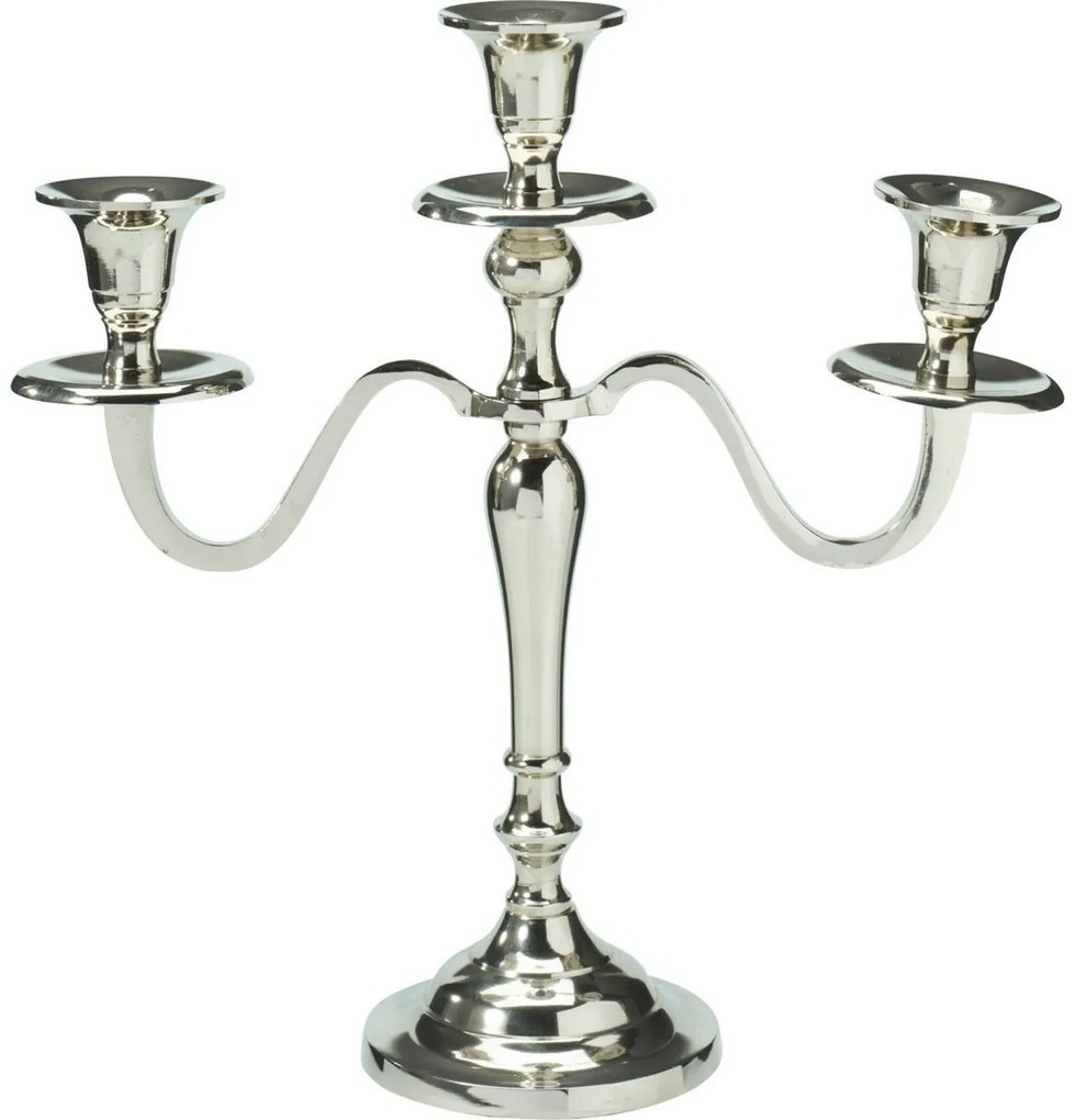 Kovový svietnik 3-ramenný 29x10x30 cm, farba strieborná, dekor 1