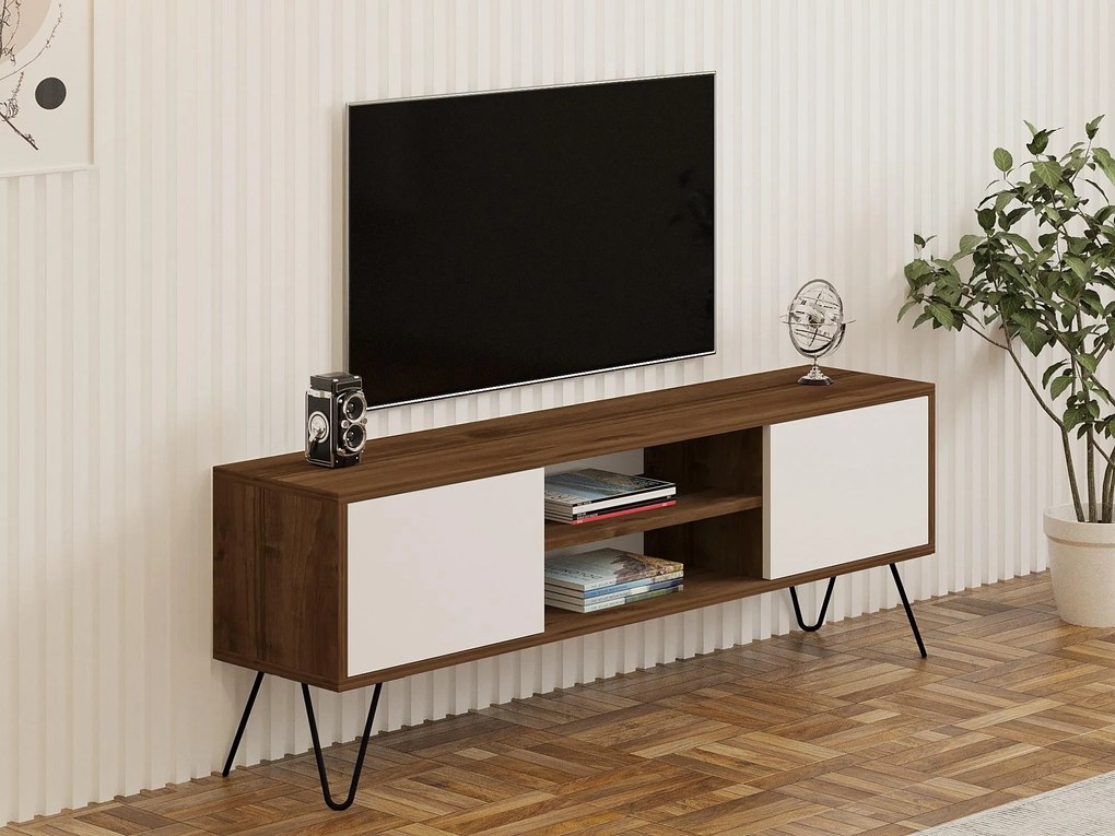 TV stolík/skrinka Donoko (orech + biela) . Akcia -16%. Vlastná spoľahlivá doprava až k Vám domov. 1095133
