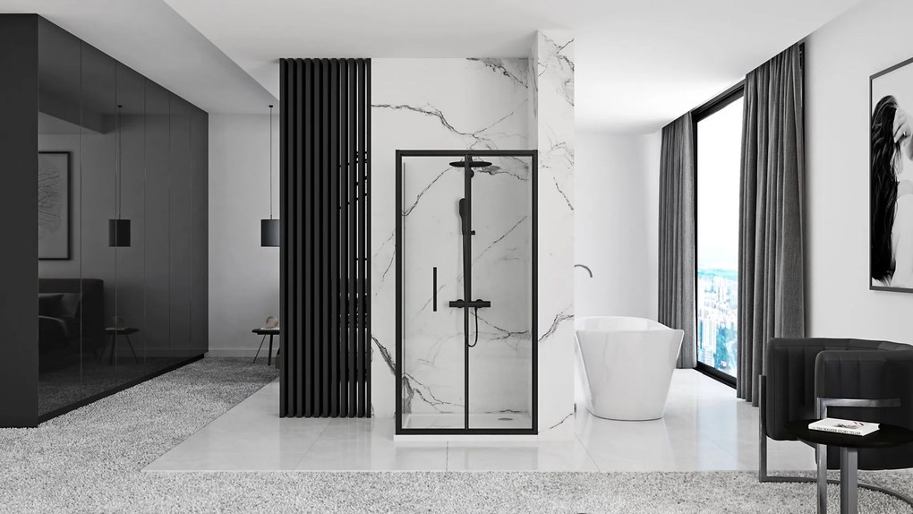 Štvorcový sprchovací kút REA RAPID FOLD 90x90 cm, čierny/transparent - bez vaničky