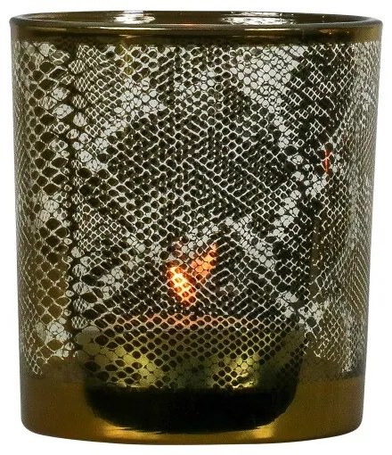 Zlatý sklenený svietnik s motívom hadej kože M- 10 * 10 * 12,5cm