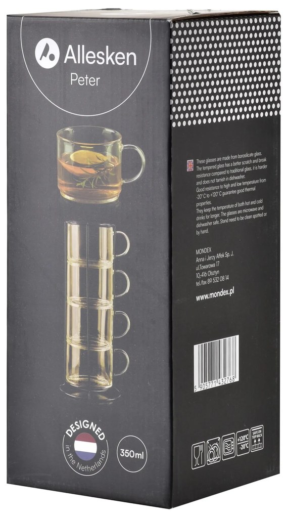 Sada 4 ks skleněných hrnků PETER HONEY 350 ml žlutá