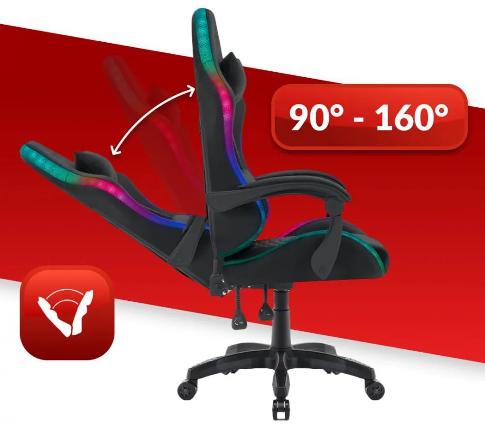 Herné kreslo HC-1000 Black LED RGB látkové