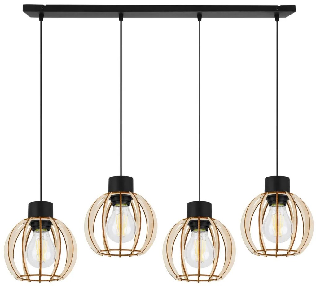 Závesné svietidlo Timber 8, 4x drevené tienidlo